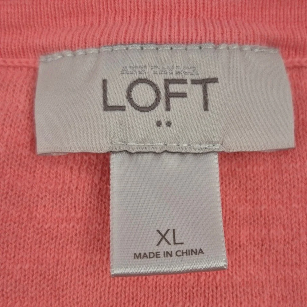 LOFT Coral‎ Pink Knit Button Front Cardigan Sweater XL Lightweight 3/4 Sleeve